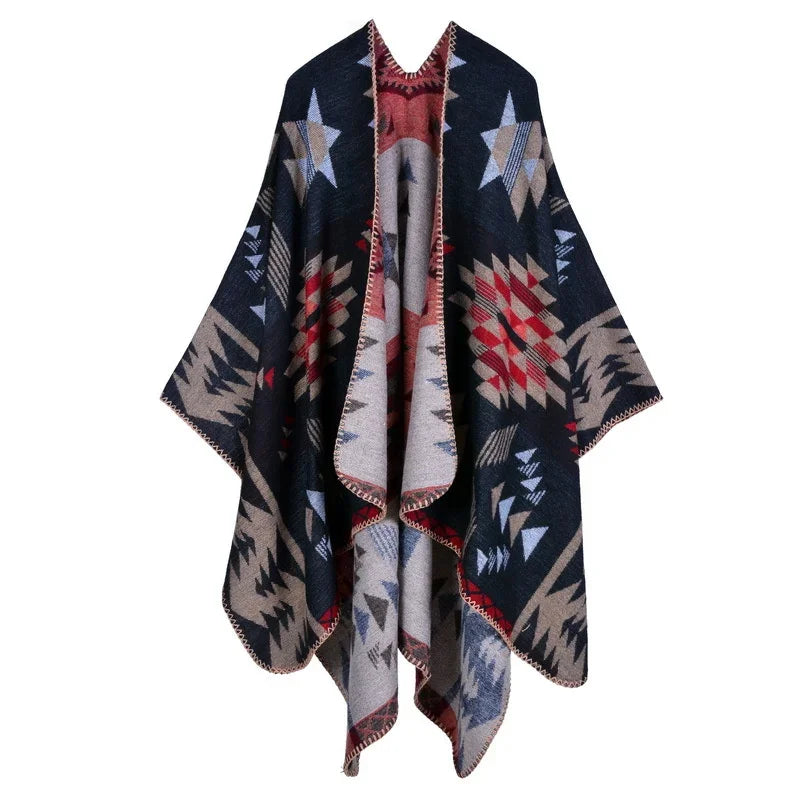 Winter Fashion Poncho Women Capes Scarf Imitation Cashmere Ladies Scarves Warm Shawls Wraps Woman Ponchos Bufanda Mujer Foulard One Size 2-star Floret