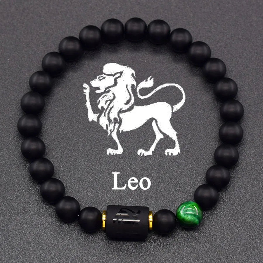 ✨ 12 Zodiac Sign Bracelet Homme – Natural Yellow Tiger Eye Stone & Hematite Constellation Bangle – Cancer, Taurus, Libra Astrology Bracelet for Women 18 Leo 8 mm Beads