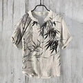 ⛩️ The Zen Crane Heritage: Premium Men’s 100% Pure Organic Linen Shirt – High-Definition Oriental Landscape Art Print, Sophisticated V-Neck Cut, and Plus Size (Up to 6XL) Luxury Casual Button-Down ARL543