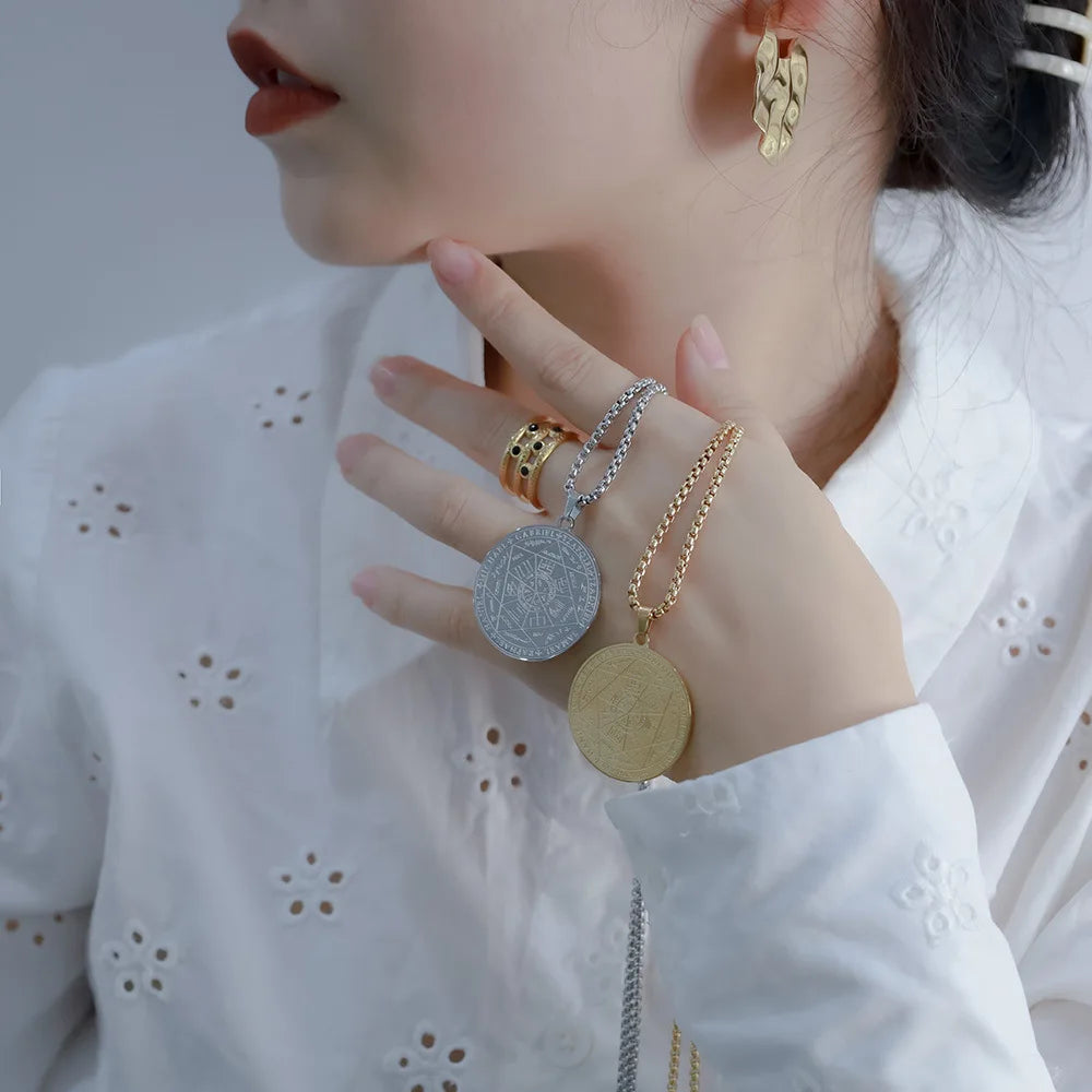 🛡️✨ Supreme 7 Archangels Protection Seal Pendant – Stainless Steel Necklace for Divine Shield & Spiritual Harmony