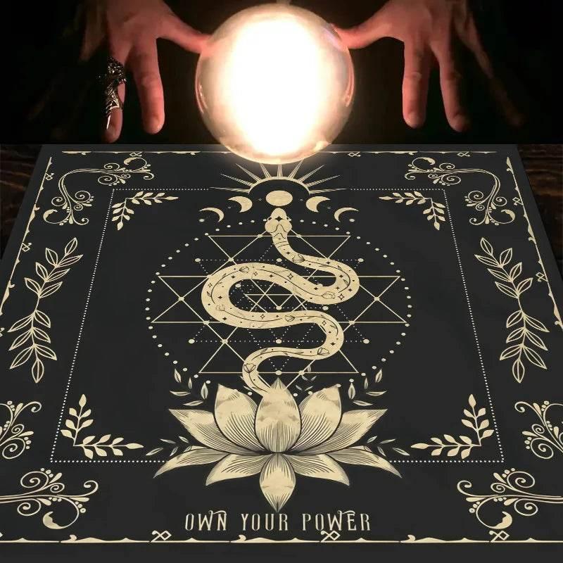 Astrology Tarot Tablecloth in Black Velvet with Moon Design JP119