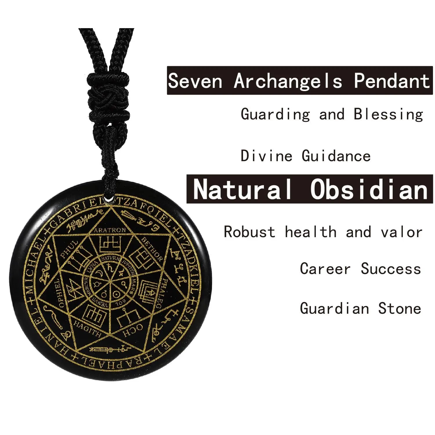 ✨ Natural Crystal Quartz Seven Archangels Amulet Necklace – Seal of Solomon Talisman | Men’s Spiritual Protection Jewelry with Archangel Michael Obsidian