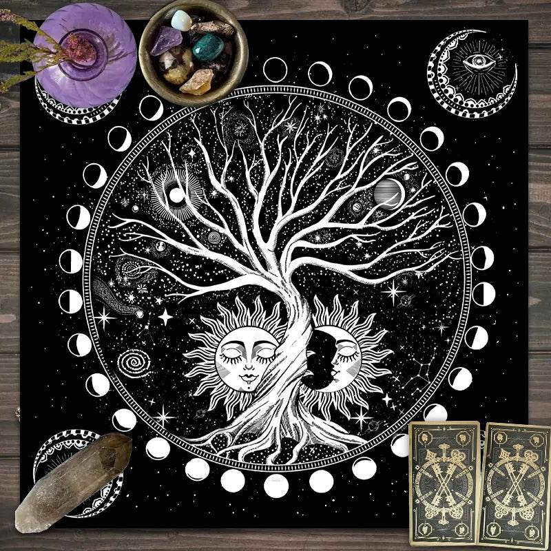 Moon Phase Tarot Card Tablecloth - Gold for Spiritual Readings and Rituals