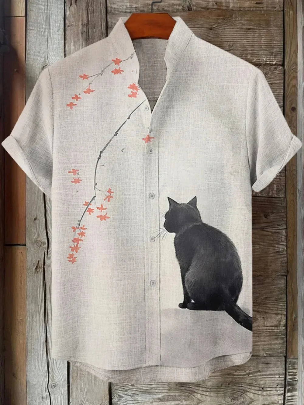 🌸 The Plum Blossom Heritage: Premium Men’s Summer Linen Shirt – High-Definition Oriental Floral Graphic, Modern Mandarin Standing Collar, and Sophisticated Urban-Street Short-Sleeve Button-Down llyh158
