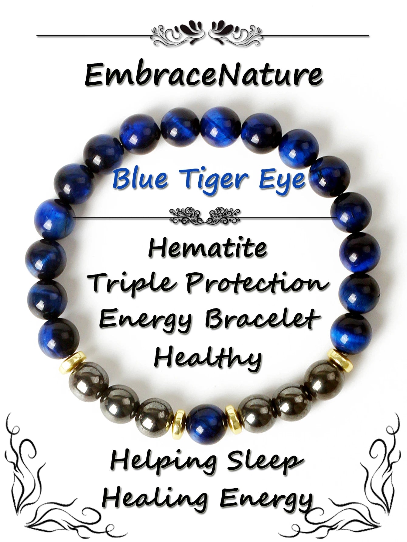 ✨ Tiger Eye & Hematite Beaded Bracelet – Courage, Protection & Grounding Energy – Natural Stone Healing Jewelry for Strength & Balance 7 Blue TigerEye