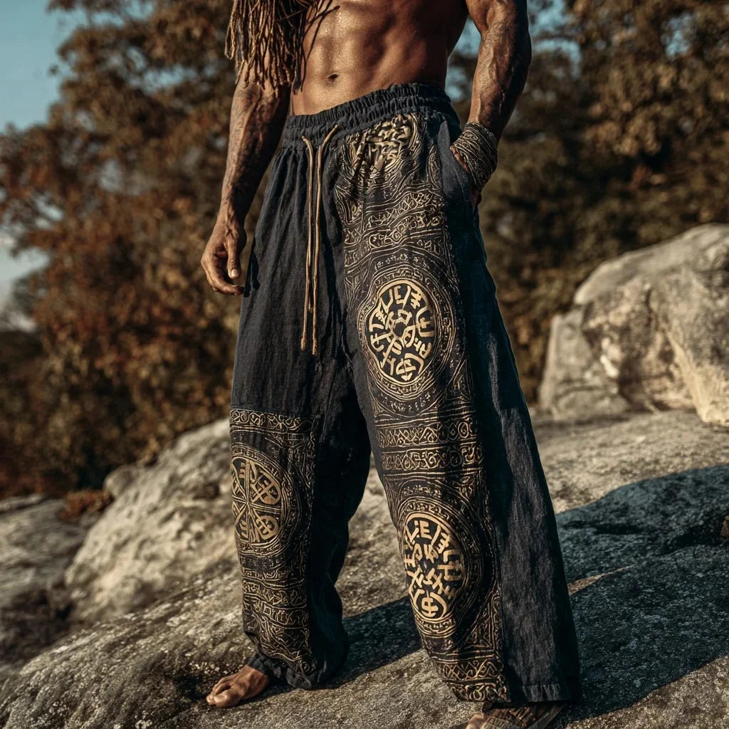 🃏 Men’s Retro Viking Celtic Skeleton 3D Printed Drawstring Pants – Casual Straight-Leg Summer Beach Pants, Plus Sizes S–5XL D81PHG259162372