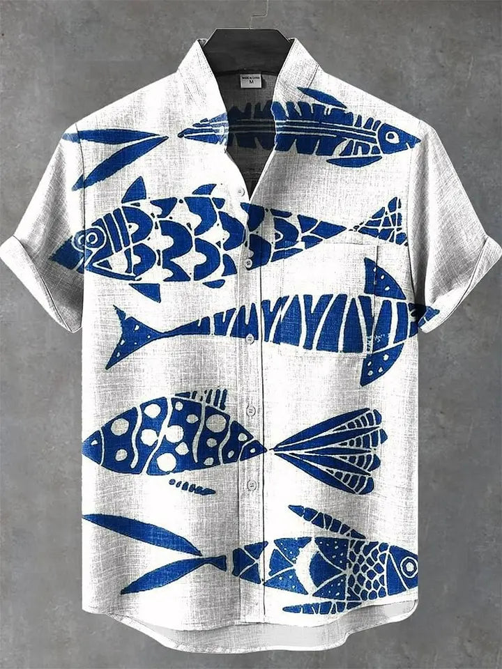 ✨ The Zen-Artisan Fish Print Linen Shirt: Premium Men's Casual Summer Button-Up – High-Definition Artistic Graphics, Breathable Linen-Blend Fabric, and Sophisticated Relaxed Fit