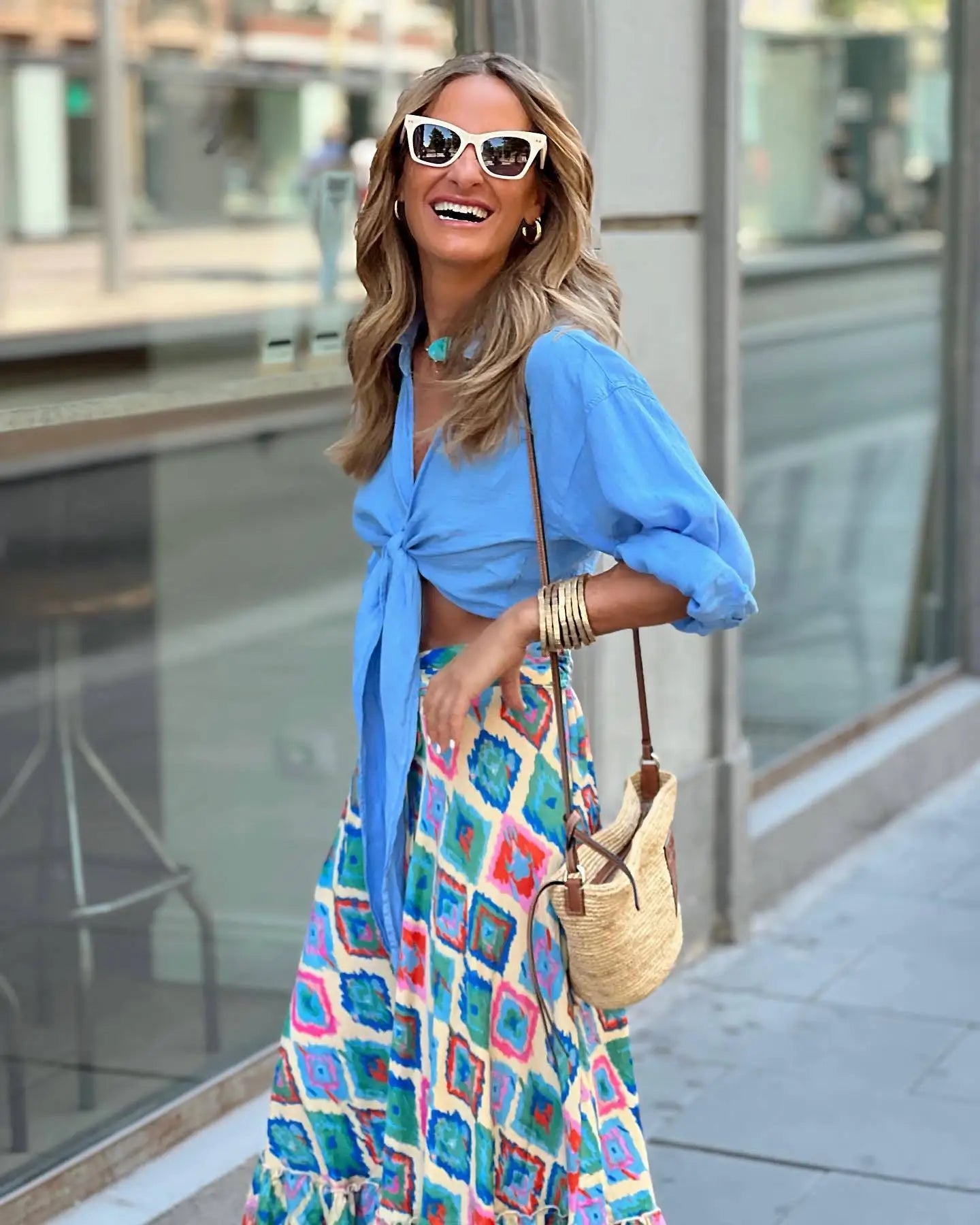 🌟 Bohemian Style Printed A-line Skirt Women Fashion Beach Vacation Loose Drawstring Ruffles Skirts Female Summer New Streetwear﻿