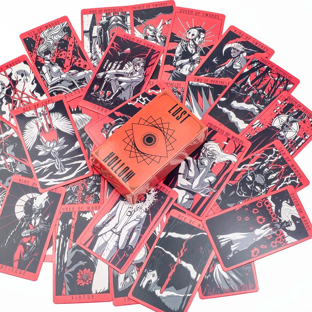 Lost Hollow Tarot Deck - 80-Card Divination Set with Red Gilded Edges & Guidebook