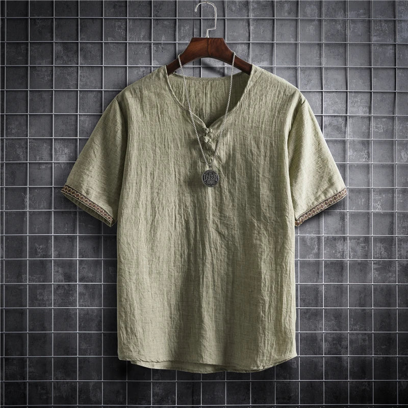 ✨ The Seoul Minimalist: Premium Men’s Plus Size Hawaiian Shirt (M-5XL) – Ultra-Lightweight Solid Color Fabric, Korean "Clean Fit" Aesthetic, and Breathable Short-Sleeve Casual Button-Down Army Green Blouse
