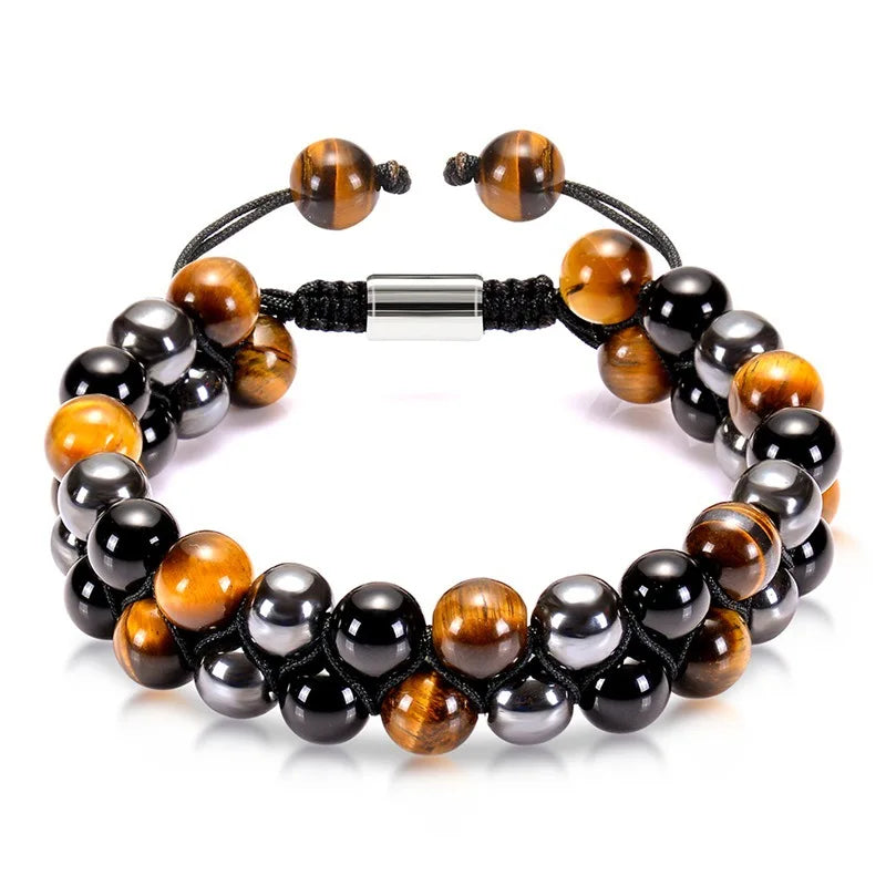 🛡️ Triple Protection Bracelet: Tiger Eye, Black Obsidian & Hematite 8mm Beads – Ultimate Energy Shield, Grounding & Healing Crystal Bangle for Men & Women 8MM Bead Bracelet-27