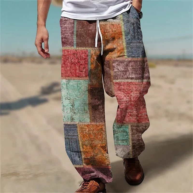✨ The Urban Retro-Future Straight-Leg Trousers: Premium Men's 3D Color-Block Printed Fashion Pants – Loose Fit Streetwear with High-Definition Vintage Graphics and Breathable Comfort D81PTH25101012413