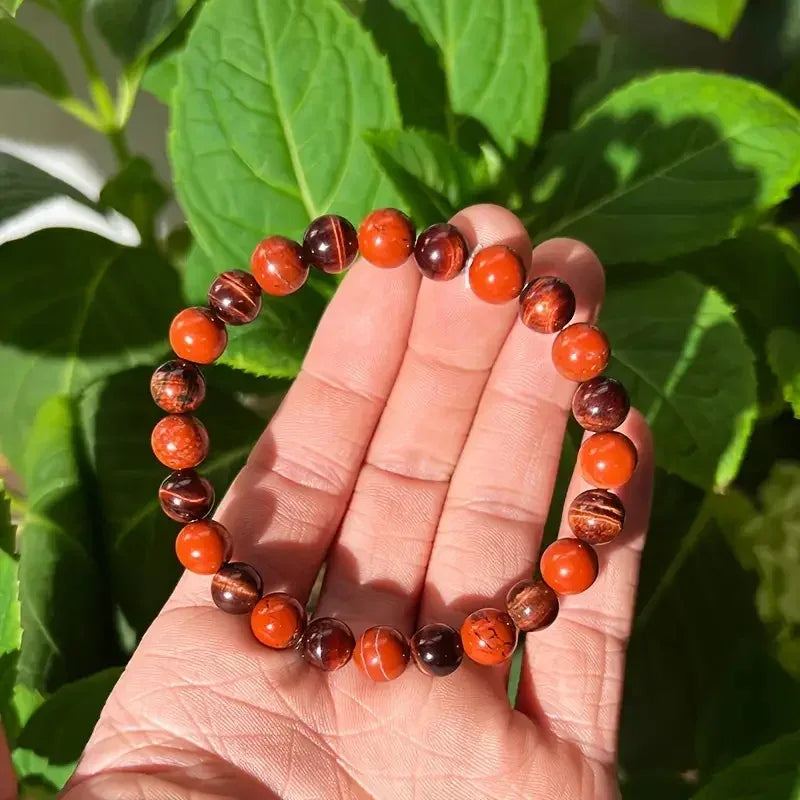 🐅 Elegant Natural Stone Tiger’s Eye Bracelet – Women’s Round Red Bead Jewelry | Perfect Christmas Gift & Stylish Pulseras Mujer