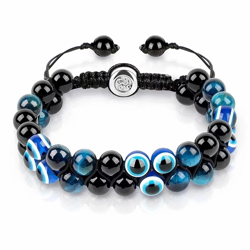🛡️ Triple Protection Bracelet: Tiger Eye, Black Obsidian & Hematite 8mm Beads – Ultimate Energy Shield, Grounding & Healing Crystal Bangle for Men & Women 8MM-Bead Bracelet-8