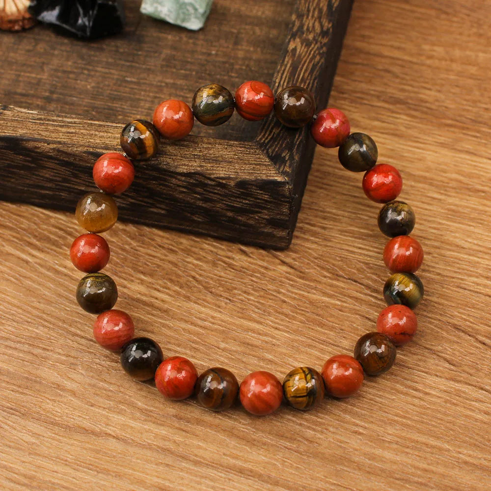 🐅 Elegant Natural Stone Tiger’s Eye Bracelet – Women’s Round Red Bead Jewelry | Perfect Christmas Gift & Stylish Pulseras Mujer