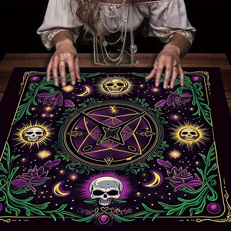 🃏 Purple Skull Array Tarot Tablecloth – Gothic Witchcraft Divination Altar Cloth for Tarot Readings, Occult Events & Dark Party Decor