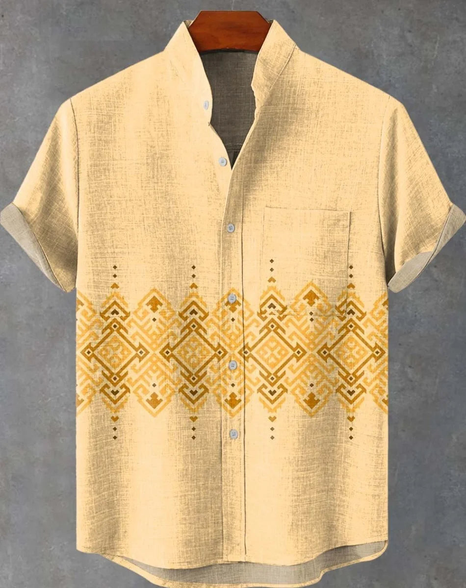 🌅 The Harajuku Sunset Heritage: Premium Unisex Ethnic Linen Shirt – High-Definition Sunset Graphic Print, Breathable Organic Cotton-Linen Blend, and Sophisticated Harajuku-Inspired Streetwear Button-Down SFQQQD1106