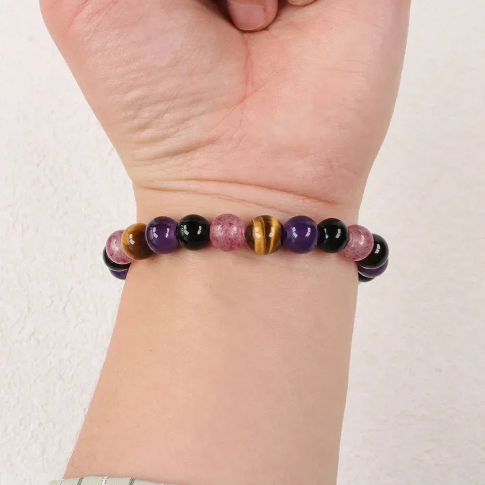 ✨ Calming Anti-Anxiety Bracelet – Natural Tiger Eye and Amethyst Healing Crystal Jewelry for Women