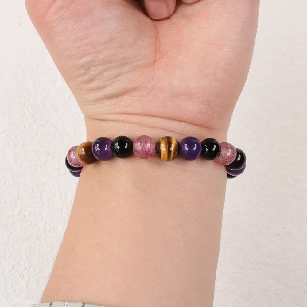 ✨ Calming Anti-Anxiety Bracelet – Natural Tiger Eye and Amethyst Healing Crystal Jewelry for Women