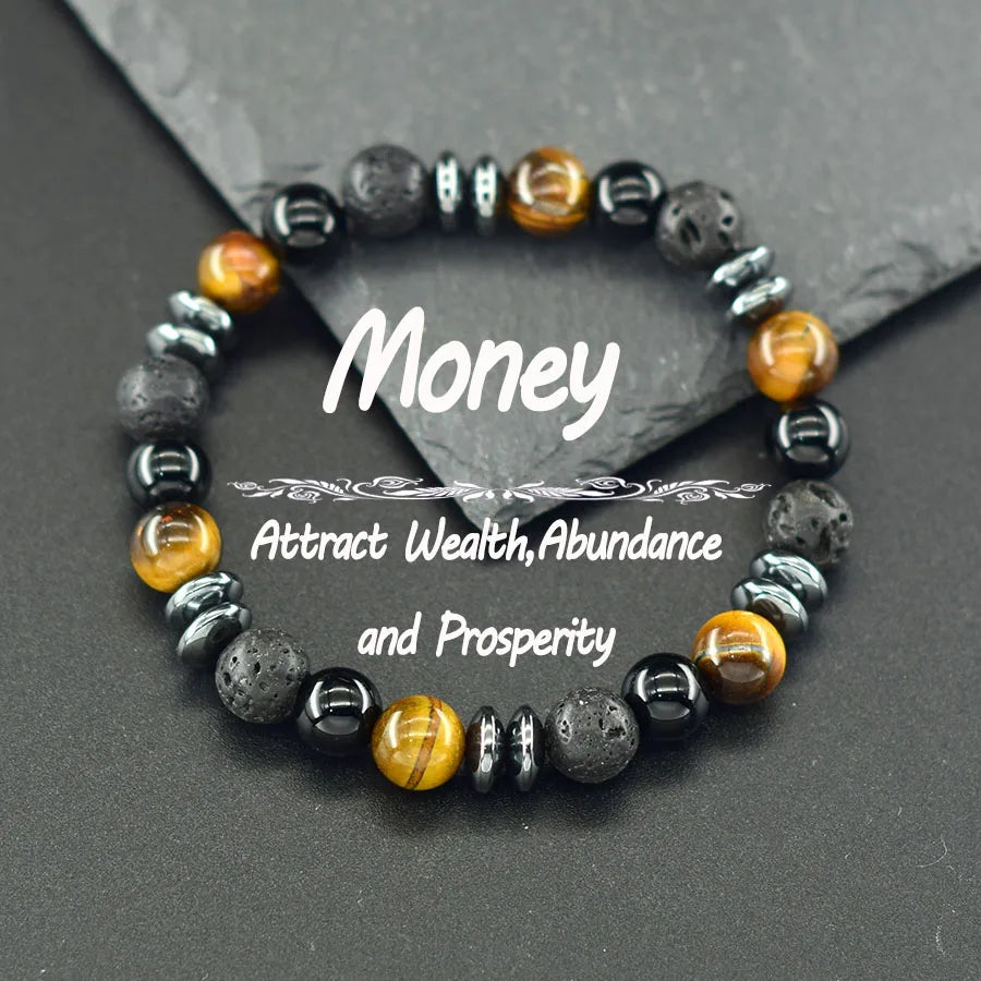 ✨ Natural Sparrow Stone and Black Volcanic Onyx Beads Bracelet – Classic Unisex Jewelry for Capillary Function and Immunity Enhancement 1 Yellow Tiger Eye 8 mm Beads