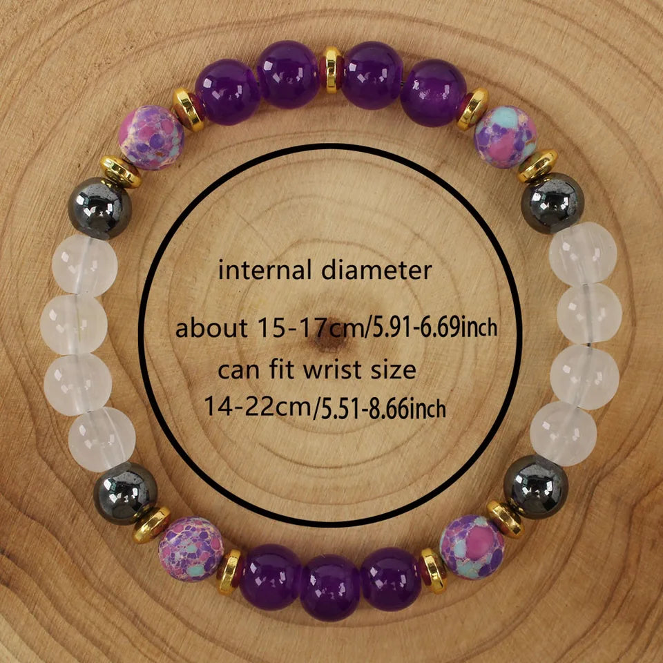 ✨ Elegant Natural Stone Bracelet – Purple Crystal Round Beads for Women – Daily Decoration & Perfect Christmas Gift Jewelry