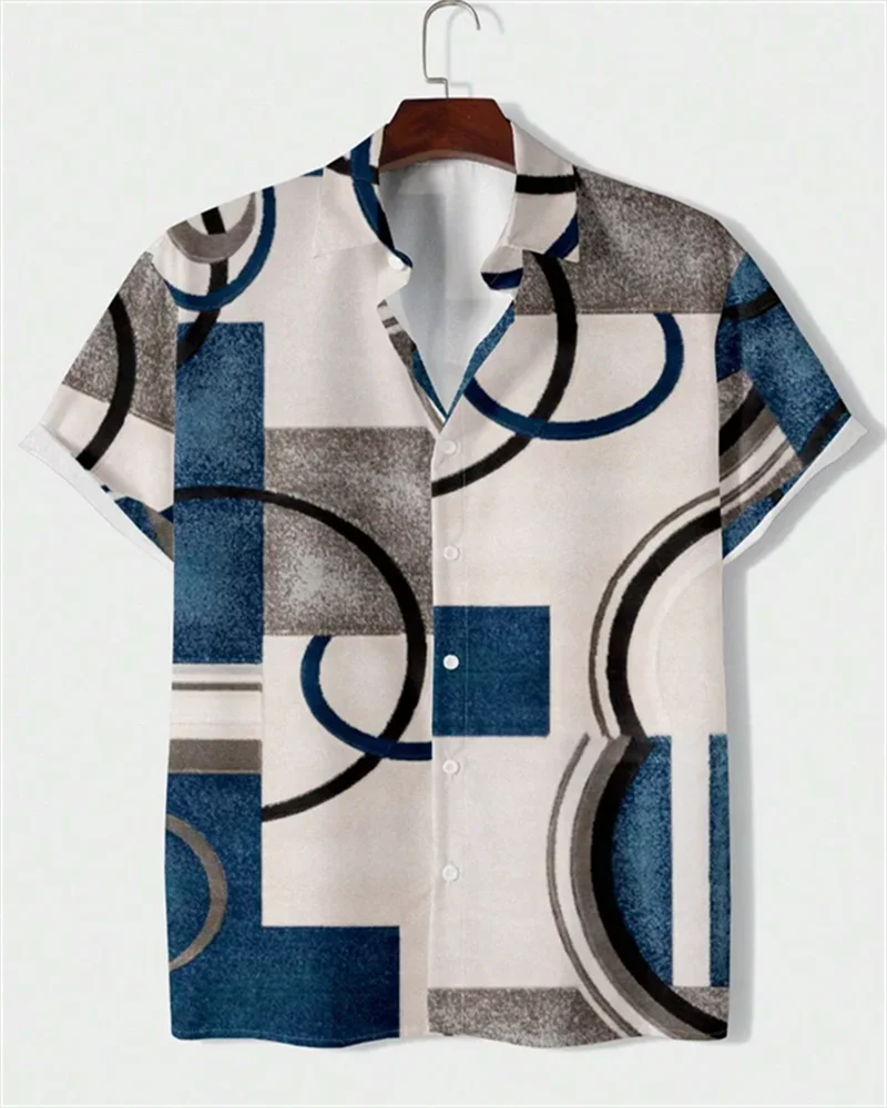 🎨 The Geometric 3D Block Masterpiece: Premium Men's Color-Block Hawaiian Shirt – High-Definition Digital Print, Breathable Short-Sleeve Button-Down, and Inclusive Oversized Silhouette (Up to 5XL)