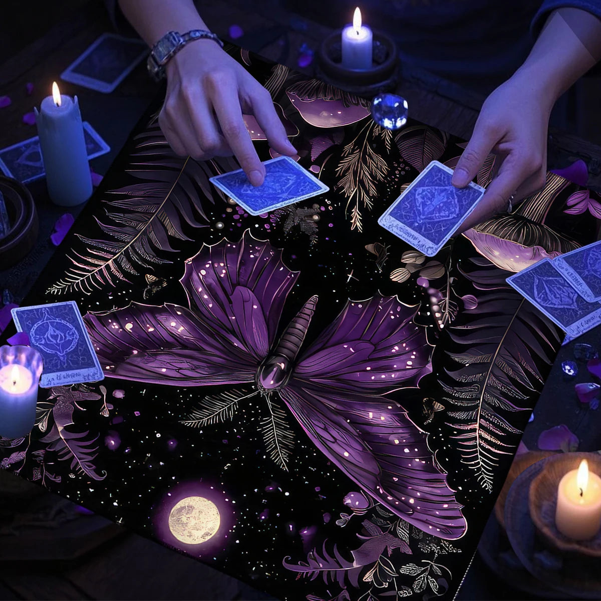 🦋Mystical Purple Butterfly Tarot Tablecloth | Altar Cloth with Moonlight Mushrooms & Plants – Witchcraft Astrology Tarot Cloth for Home Decor