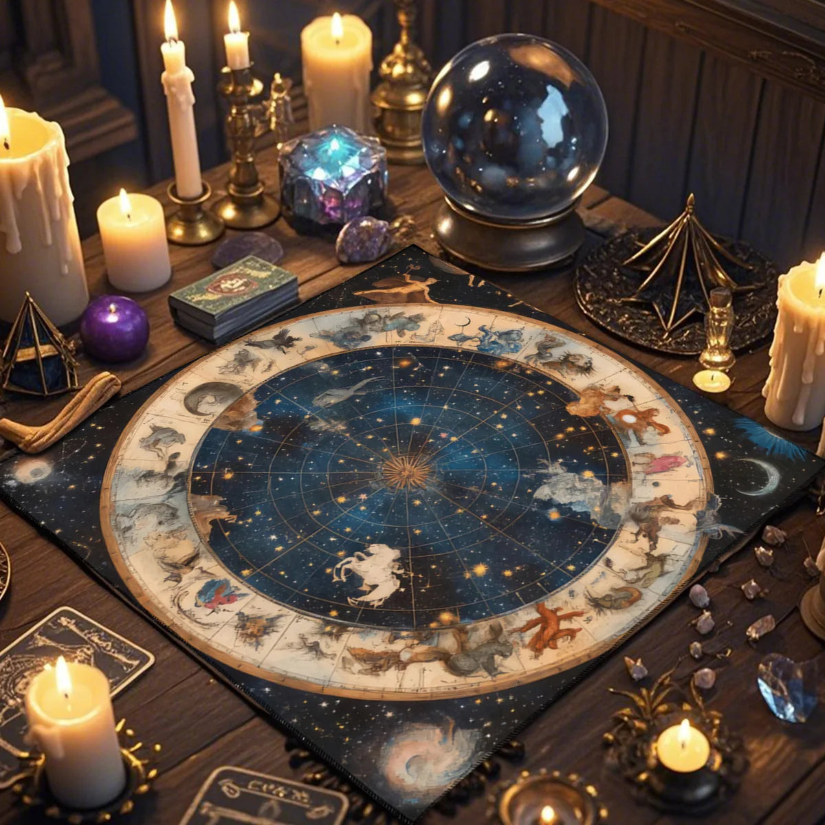 🃏 Starry Sky Zodiac Tarot Tablecloth – Twelve Constellations Astrological Altar Cloth for Divination, Rituals & Mystic Tarot Readings
