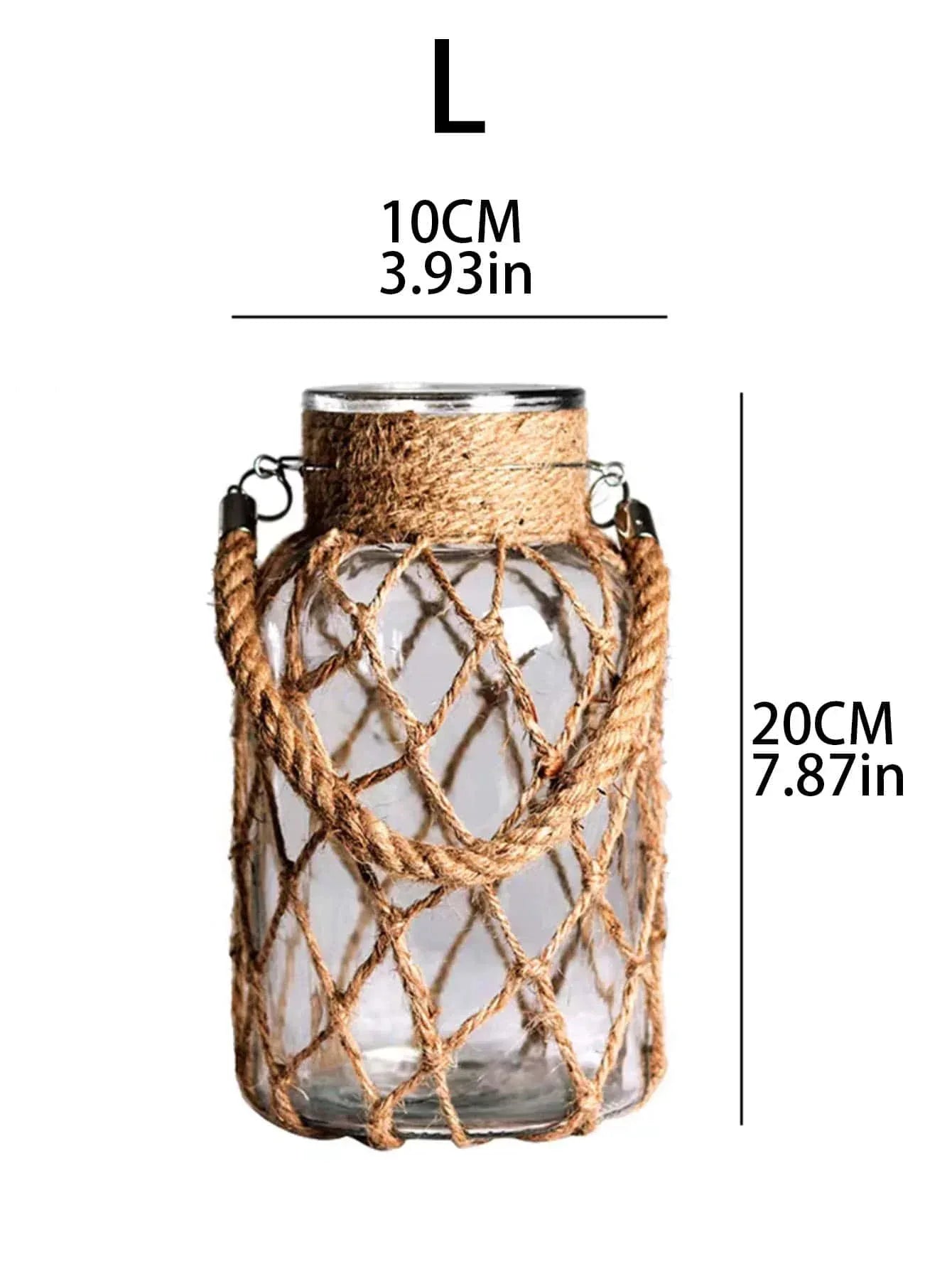 🌿Rustic Hanging Glass Vase with Hemp Rope Net – Handmade Transparent Glass Holder for Dried Flowers and Boho Home Décor Vase-RXHP239