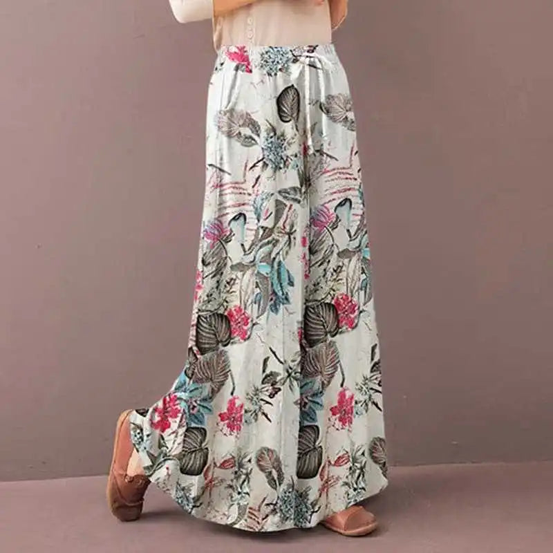 👖 Women’s Floral Print Wide Leg Pants – Spring Autumn Bohemian Drawstring Casual Trousers