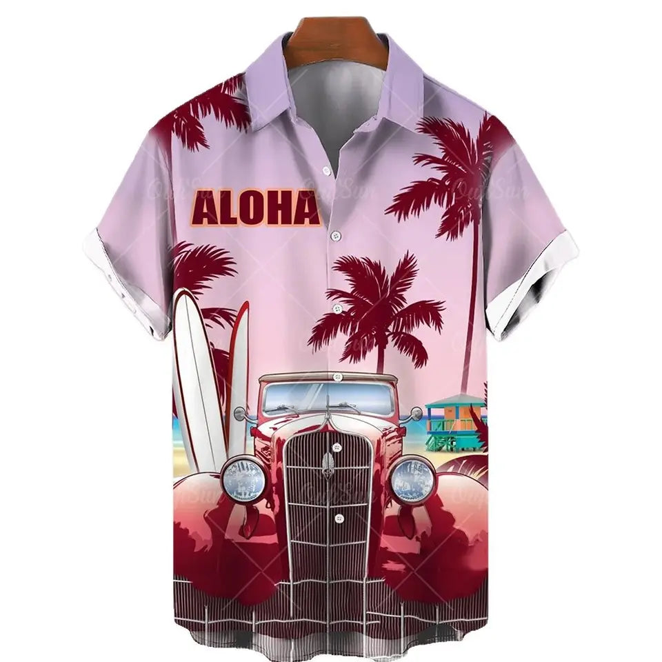 The Azure Horizon Premium Men's Seaside Holiday Hawaiian Shirt - High-Definition Tropical Floral Graphic Loose-Fit Handsome Silhouette Trousers Accent Shirt, Breathable Summer Beach Camisa Urban Short-Sleeve Apparel