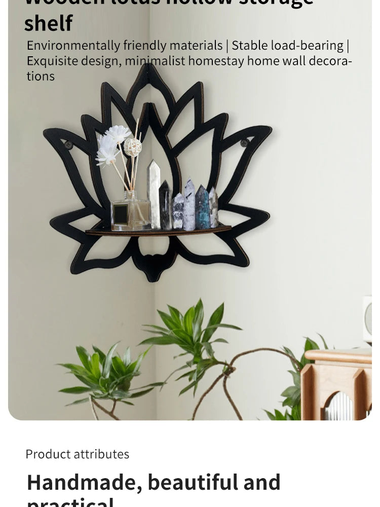 Wooden Lotus Aromatherapy Organizer – Hollow Decorative Rack with Essential Oil & Candle Holder for Wall-Mounted Corner Spaces