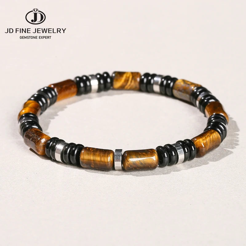 🐯 Natural Yellow Tiger Eye Tube Bracelet: Modern Cylinder Stone Bangle with Stainless Steel – Wealth, Confidence & Energy Jewelry for Men & Women