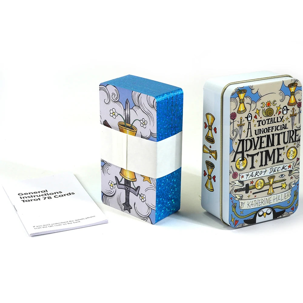 🃏 Adventure Time Tarot Cards – 78 Pcs Deck in Tin Metal Box with Gold-Plated Edges for Divination & Gifts
