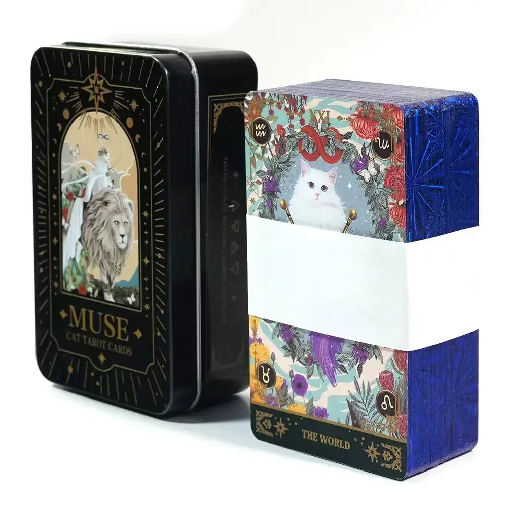 🌑 Neon Moon Tarot Deck – 78 Cards | Compact 10.3 x 6 cm | Includes Guidebook & Tin Box | Fusion of The Light Seers & Adventure Time Tarot | Family & Party Divination Game Light Grey