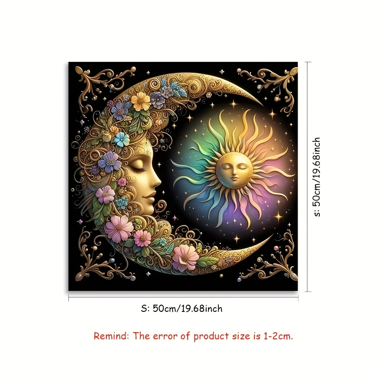 🃏 Elegant Sun & Moon Mandala Tarot Tablecloth – Starry Sky Witchcraft Altar Cloth for Astrology, Oracle Readings & Black Tarot Mat 50x50cm