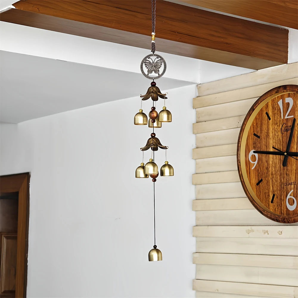 Double Metal Bell Pendant Wind Chime – Brass Finish Decorative Hanging Bells for Home and Patio with Protective Harmony