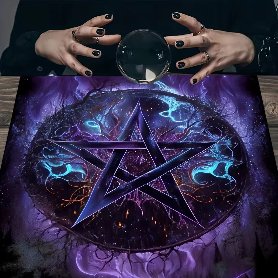🃏VIKAMA Astrology & Witch Tarot Tablecloth – Celestial Altar Cloth for Home Decor, Christmas, Halloween & Thanksgiving Ritual Decoration