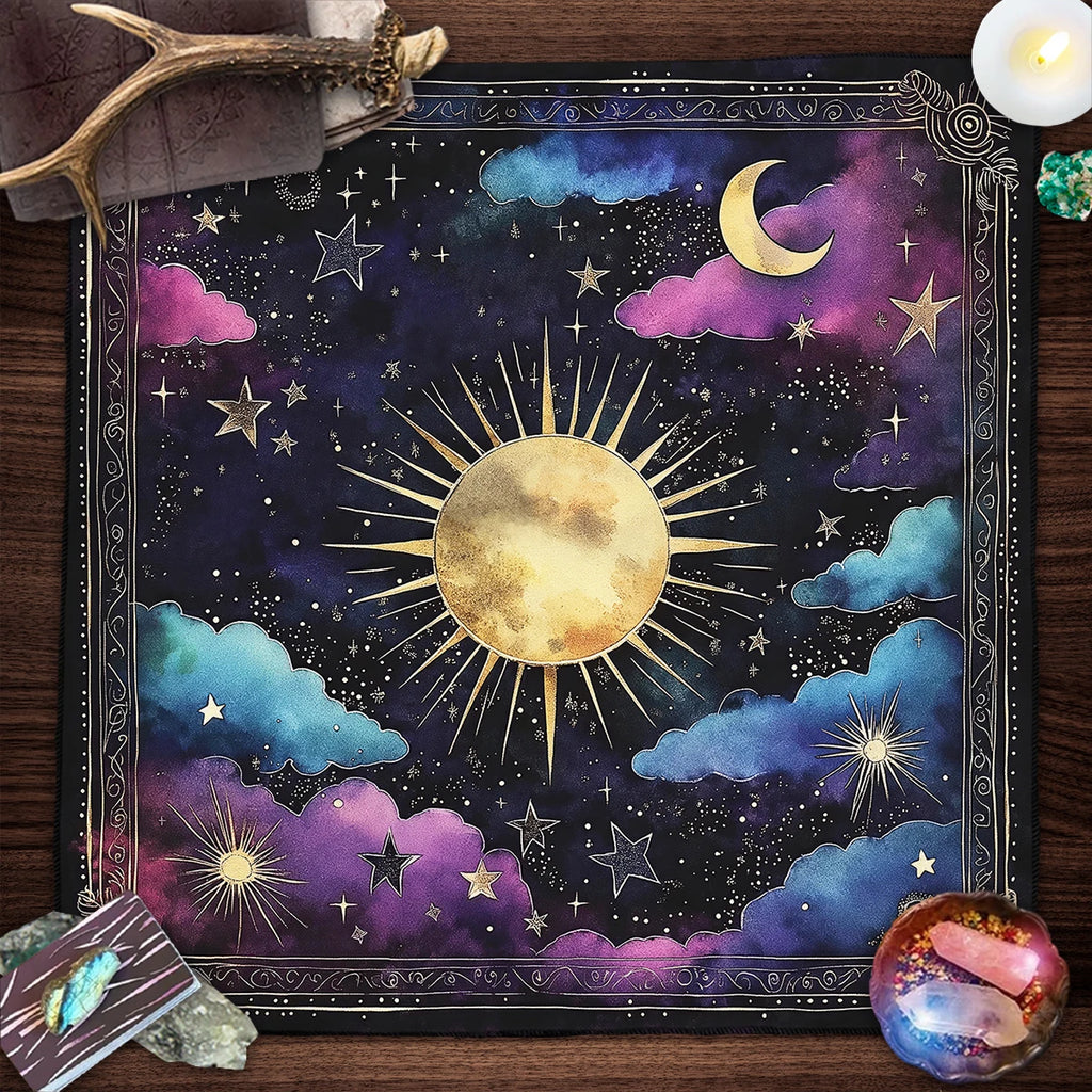 🃏 Sun & Moon Astrology Tarot Tablecloth – Celestial Altar Cloth for Witchy Tarot Readings, Divination & Mystic Home Decor