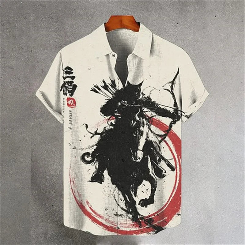 ⚔️ The Neko-Warrior Heritage: Premium Men’s 3D Samurai Cat Linen Shirt – High-Definition Plum Blossom Graphic Print, Breathable Organic Cotton-Linen Blend, and Sophisticated Harajuku-Inspired Summer Button-Down ML659
