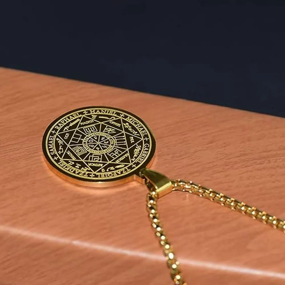 🛡️✨ Supreme 7 Archangels Protection Seal Pendant – Stainless Steel Necklace for Divine Shield & Spiritual Harmony