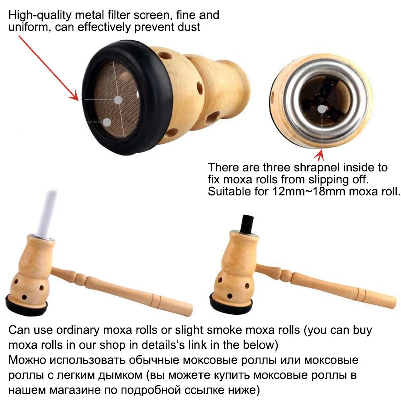 Jade Moxibustion Tool Handle Gourd Moxa Roll Burner – Natural Aspen Wood Warm Body Massage with Chinese Herbal Medicine for Meridian Penetration﻿