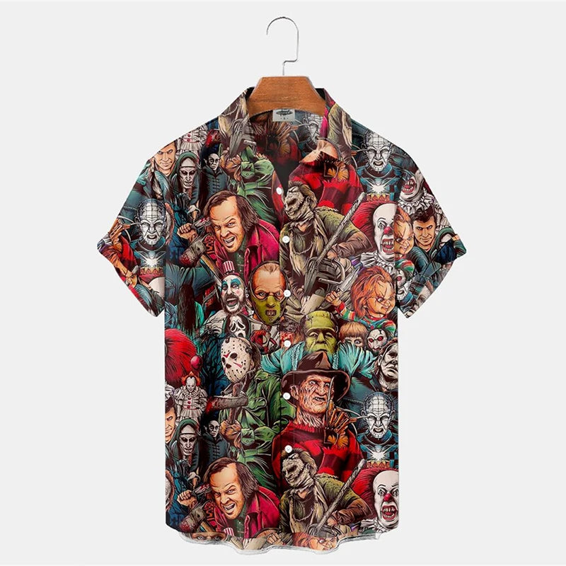 ✨ The Cinematic Nightmare Edition: Premium Men’s Horror Movie 3D Printed Shirt – High-Definition Slasher &amp; Supernatural Graphic, Designer Summer Hawaiian Fit, Breathable Quick-Dry Short-Sleeve, and Sophisticated Urban-Gothic