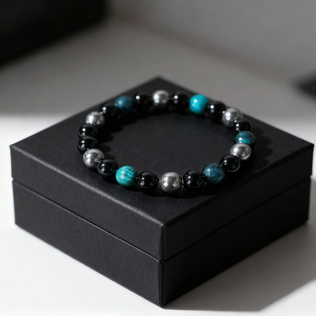 ✨ Classy Autumn & Winter Jewelry – Blue & Yellow Hematite Tiger’s Eye Bracelet – Unique Natural Stone Accessory for Family Banquets