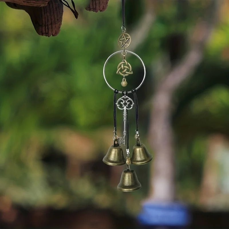 Witch Bell Wind Chime – Handmade Wicker Doorknob Hanging Decor with Protective Blessings for Home Harmony