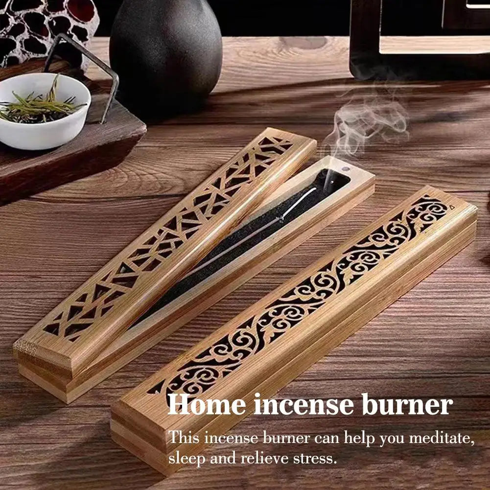 🌿 Natural Bamboo Incense Burner with Laying Plate – Aromatherapy Wooden Box for Incense Storage & Burning | Free Shipping