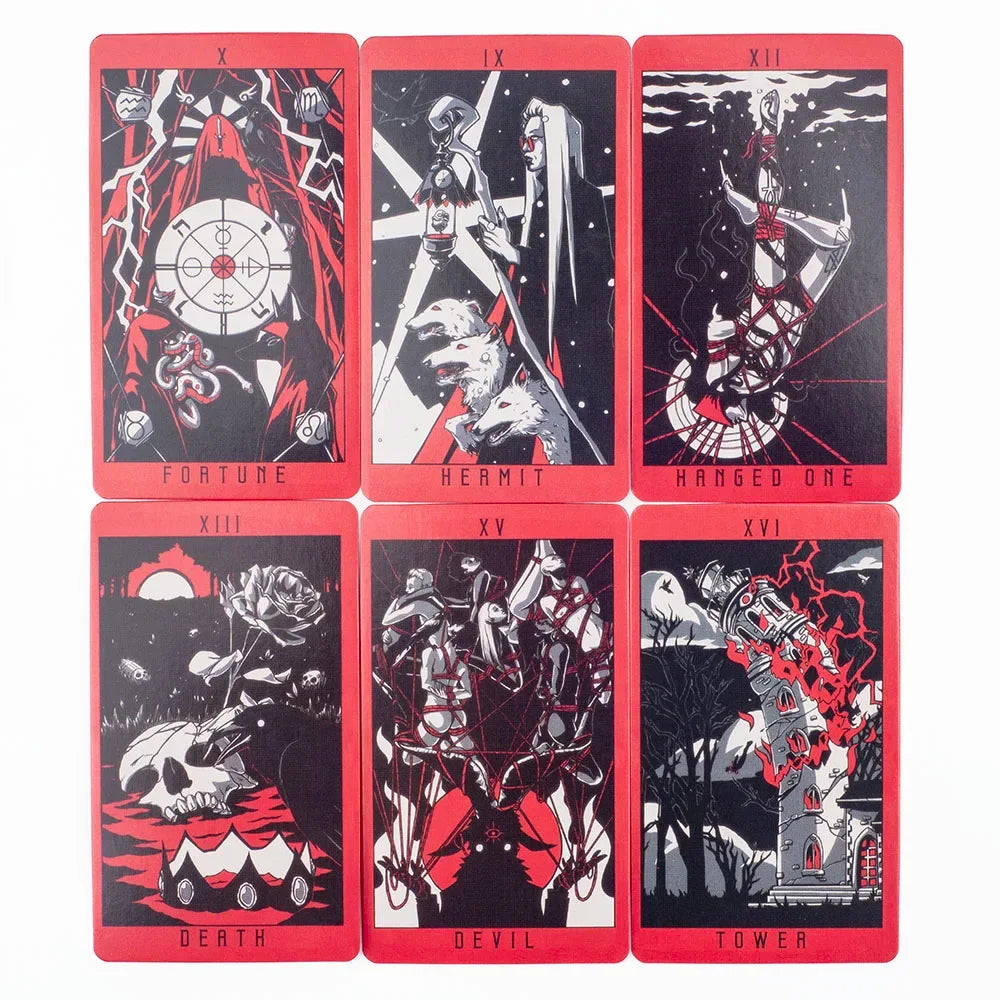 Lost Hollow Tarot Deck - 80-Card Divination Set with Red Gilded Edges & Guidebook