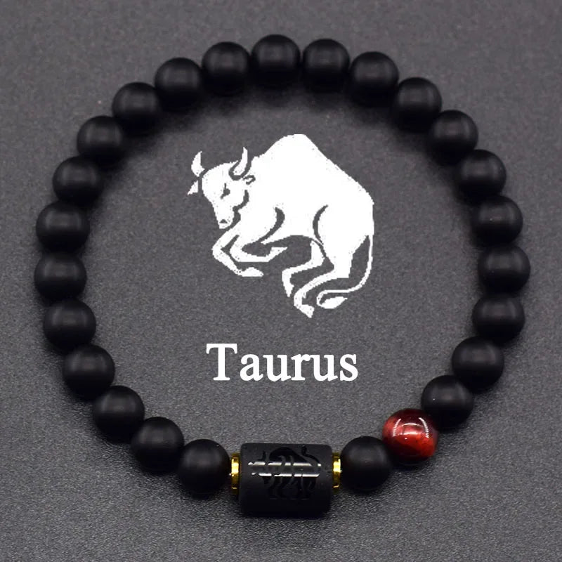 ✨ 12 Zodiac Constellation Signs Bracelet – Tiger Eye & Sparrow Picture Stone Beads – Virgo Charm Couple Jewelry for Men & Women 30 Taurus 8 mm Beads