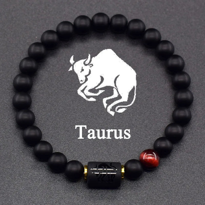 ✨ 12 Zodiac Constellation Sign Bracelet – Real Natural Tiger Eye Stone Bead – Leo & Taurus Charm Couple Jewelry for Men & Women 30 Taurus 8 mm Beads