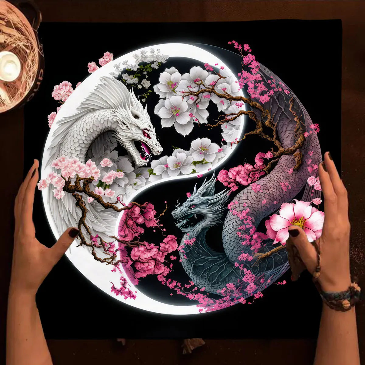 🧿Mystical Sun & Moon Phoenix Tarot Tablecloth – Ice and Fire Phoenix Altar Cloth for Powerful Tarot Readings, Witchcraft & Celestial Home Decor TLB (342)